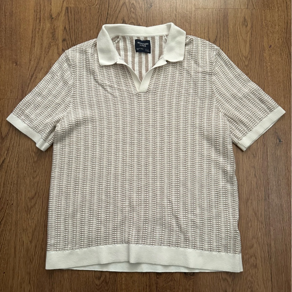 Abercrombie & Fitch Cream Knit Short Sleeve Polo